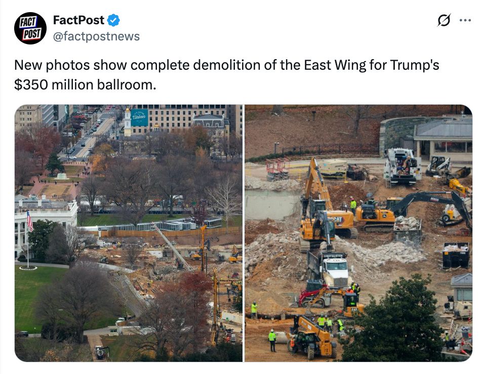 New photos show complete demolition of the East Wing for Trump's $350 million ballroom