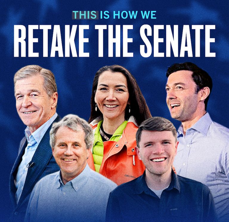 THIS IS HOW WE RETAKE THE SENATE with images of Roy Cooper, Sherrod Brown, Mary Peltola, James Talarico, and Jon Ossoff