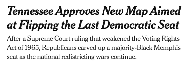 New York Times: Tennessee Approves New Map Aimed at Flipping the Last Democratic Seat
