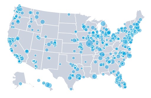 Map showing data points in all 50 states